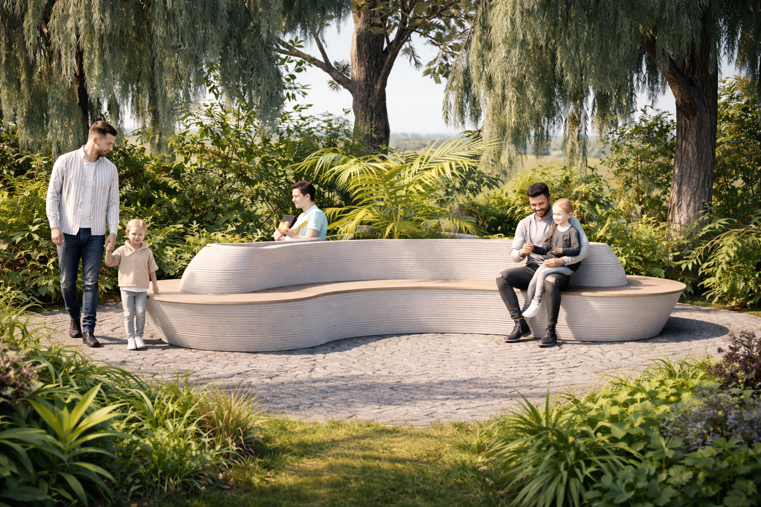 HYBRID | Main View | 3D Printed Bench with Wood Inlay